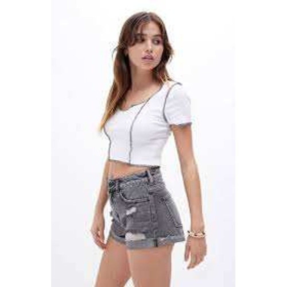 PacSun PacCares Crop Top Womens S White Ribbed Baby‎ Tee Y2K Streetwear Grunge